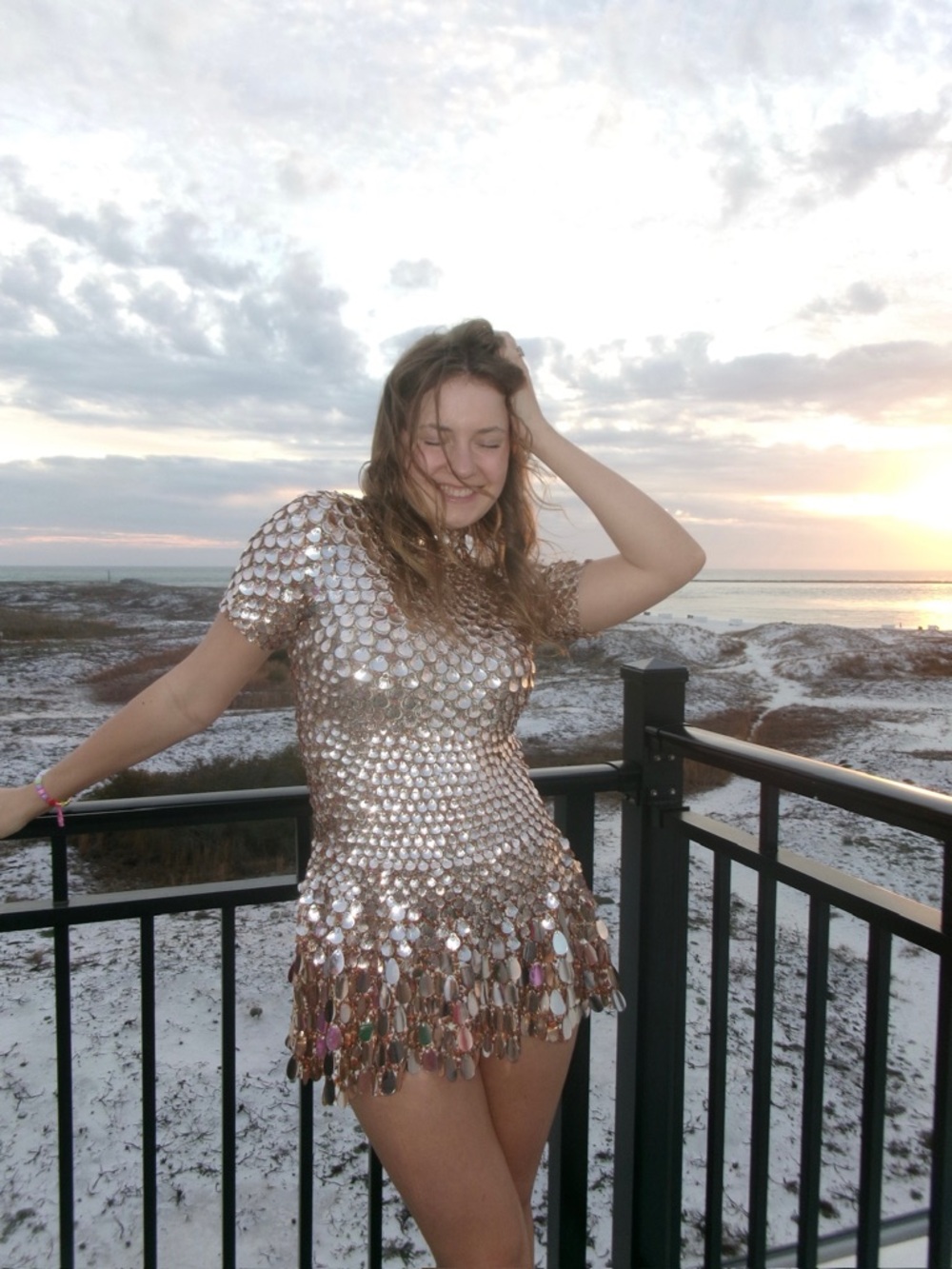 Sequin Metallic Mini Dress in Rose Gold